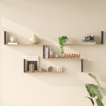 Ραφιέρα τοίχου Flear pakoworld oak με ανθρακί 179x14,5x76,2εκ