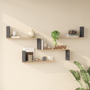 Ραφιέρα τοίχου Flear pakoworld oak με ανθρακί 179x14,5x76,2εκ