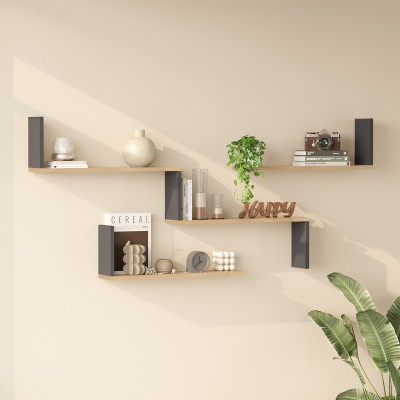 Ραφιέρα τοίχου Flear pakoworld oak με ανθρακί 179x14,5x76,2εκ