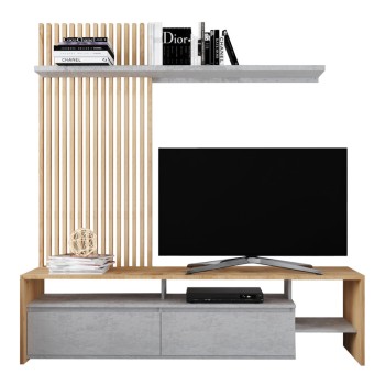 Σύνθετο σαλονιού Neo pakoworld σε oak-γκρι απόχρωση 190x40x200εκ