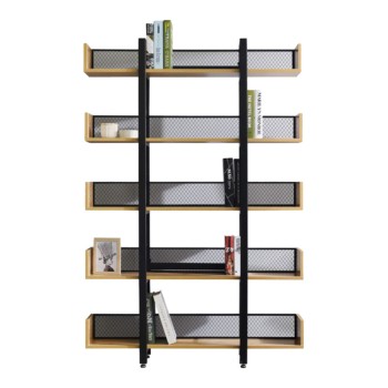 Βιβλιοθήκη Musha pakoworld μέταλλο μαύρο με oak απόχρωση 120x27x185εκ