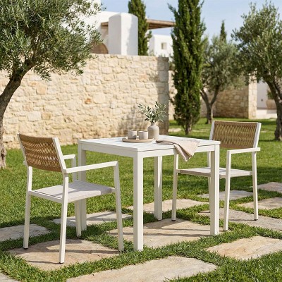 Τραπεζαρία Savor-Kliton σετ 3τεμ pakoworld λευκό αλουμίνιο και rattan σε φυσικό χρώμα 80x80x74εκ