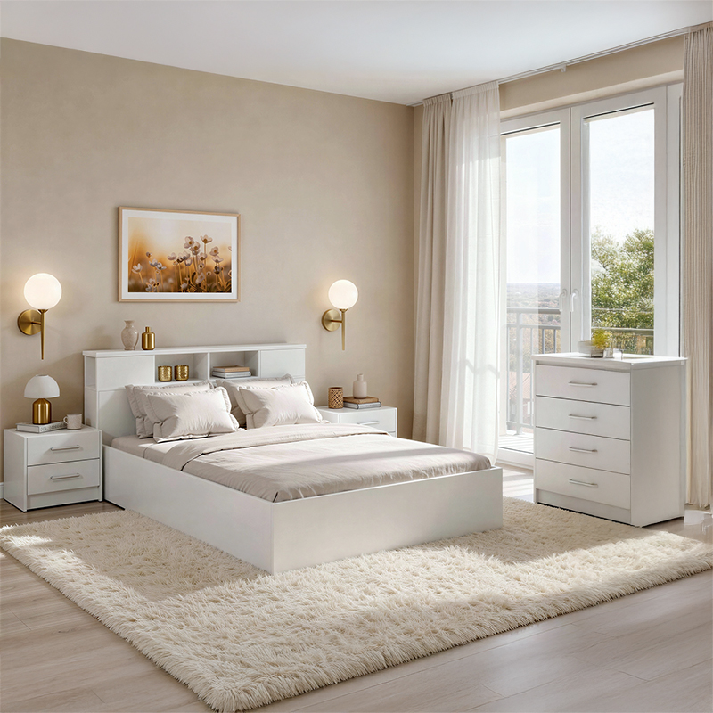 Σετ Κρεβατοκάμαρας Olympus White με Κρεβάτι 140x200εκ Σετ 4τεμ
