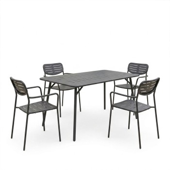 Τραπεζαρία Moraja Deraby pakoworld σετ 5τεμ μαύρο μέταλλο 140x80x72εκ