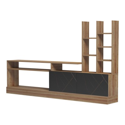 Σύνθετο σαλονιού Seruno pakoworld oak - μαύρο μαρμάρου 170x25x100εκ