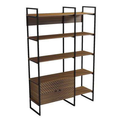 Βιβλιοθήκη Rhombo pakoworld καρυδί-μαύρο 120x35x180εκ