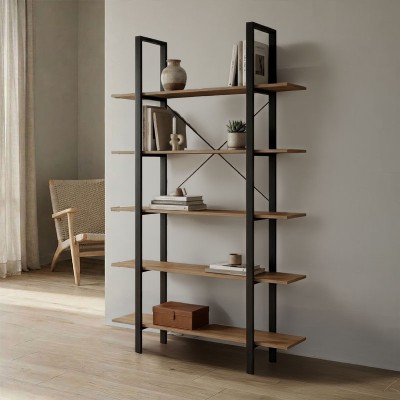 Βιβλιοθήκη-Ραφιέρα Loftie pakoworld sonoma-μαύρο μέταλλο 126x28x165εκ