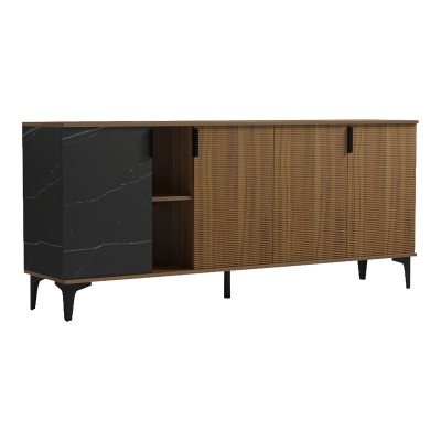 Μπουφές Riba pakoworld καρυδί-μαύρη όψη μαρμάρου 180x40x78εκ