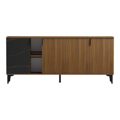 Μπουφές Riba pakoworld καρυδί-μαύρη όψη μαρμάρου 180x40x78εκ