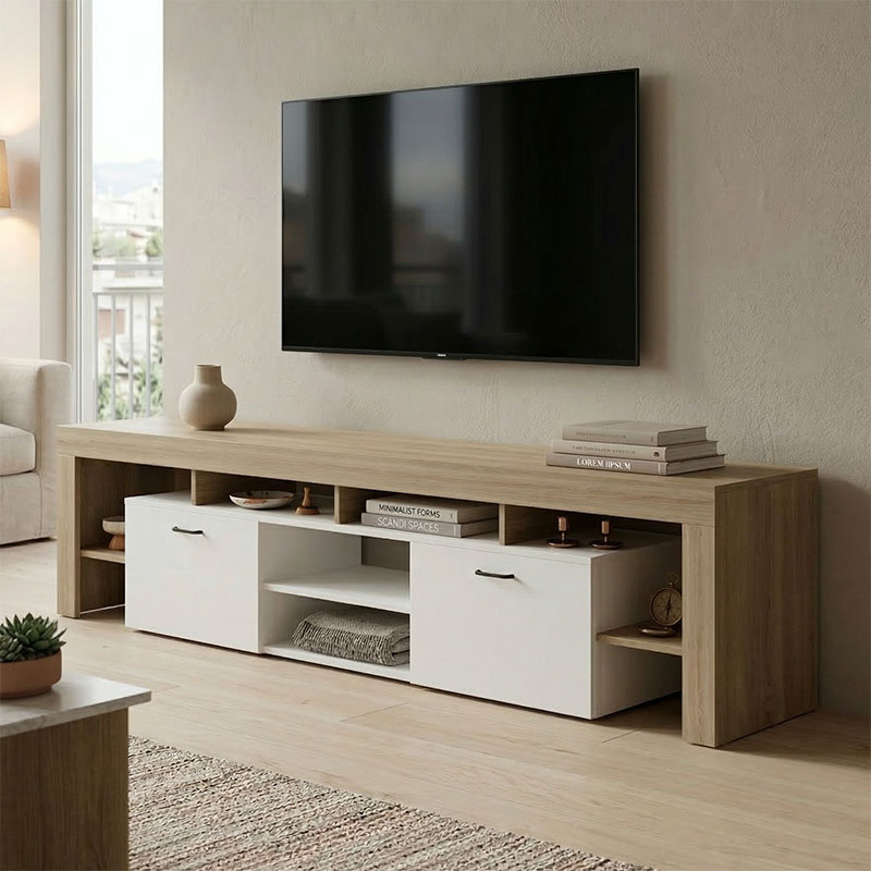 Έπιπλο τηλεόρασης Liner pakoworld sonoma-λευκό 210x40x50εκ