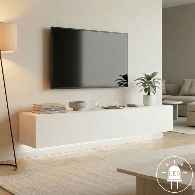 Έπιπλο τηλεόρασης επιτοίχιο με Led Rival pakoworld λευκό 180x35x30εκ