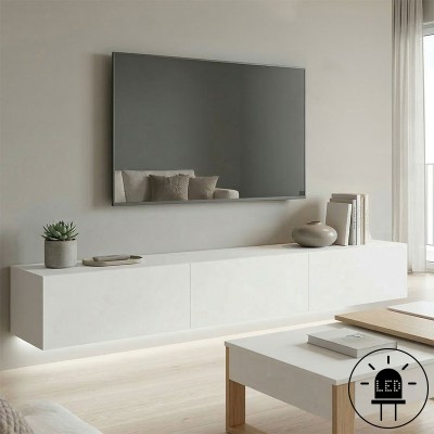 Έπιπλο τηλεόρασης επιτοίχιο με Led Rival pakoworld λευκό 210x35x30εκ