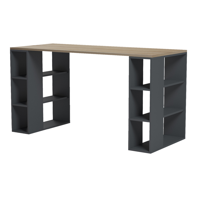 Γραφείο με ραφιέρα Colmar pakoworld ανθρακί- sonoma 140x60x75εκ