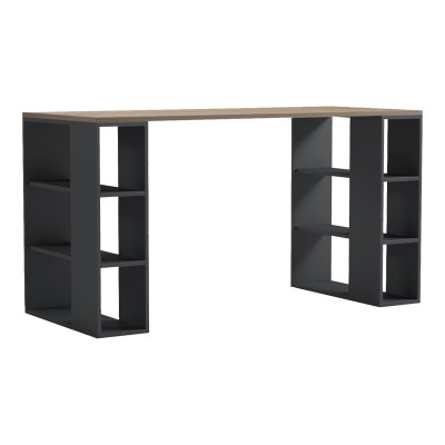 Γραφείο με ραφιέρα Colmar pakoworld ανθρακί- sonoma 140x60x75εκ