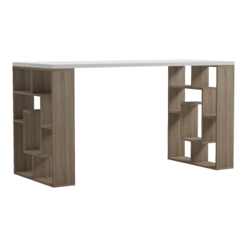 Γραφείο με ραφιέρα Labirent pakoworld sonoma-λευκό 140x60x75εκ