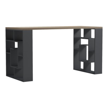 Γραφείο με ραφιέρα Labirent  pakoworld ανθρακί-sonoma 140x60x75εκ