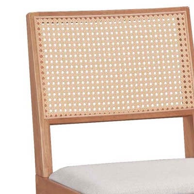 Καρέκλα Winslow pakoworld ξύλο rubberwood ανοικτό καρυδί-pvc rattan φυσικό-ύφασμα γκρι | 2 τμχ