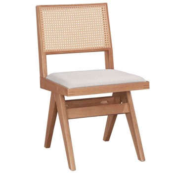 Καρέκλα Winslow pakoworld ξύλο rubberwood ανοικτό καρυδί-pvc rattan φυσικό-ύφασμα γκρι | 2 τμχ