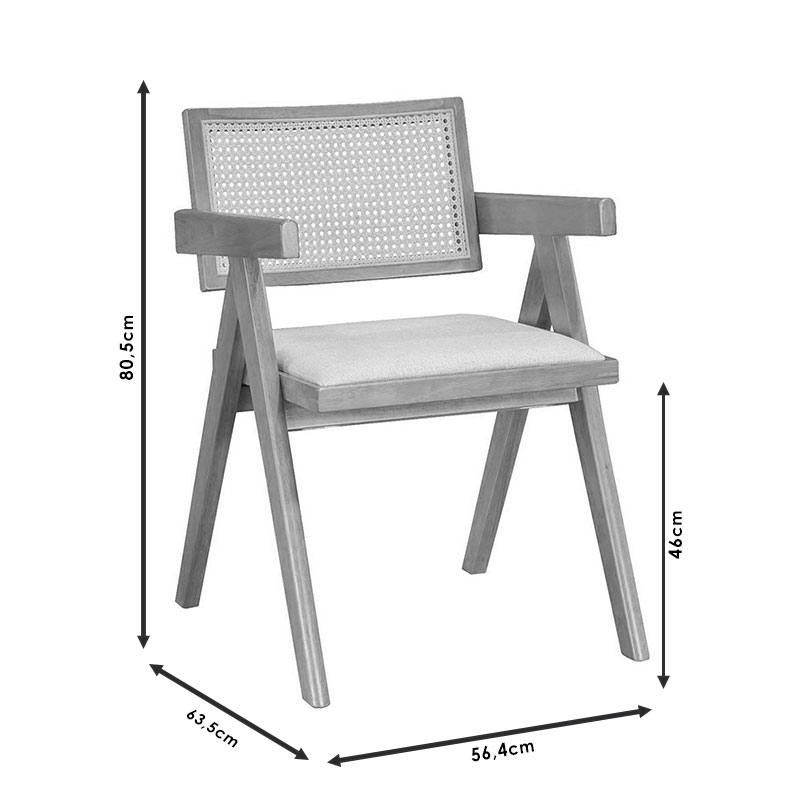 Πολυθρόνα Winslow pakoworld ξύλο rubberwood μαύρο-pvc rattan φυσικό-ύφασμα γκρι | 2 τμχ