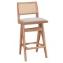 Σκαμπό bar Winslow pakoworld ξύλο rubberwood ανοικτό καρυδί-pvc rattan φυσικό-ύφασμα γκρι 44.5x46x98εκ | 2 τμχ