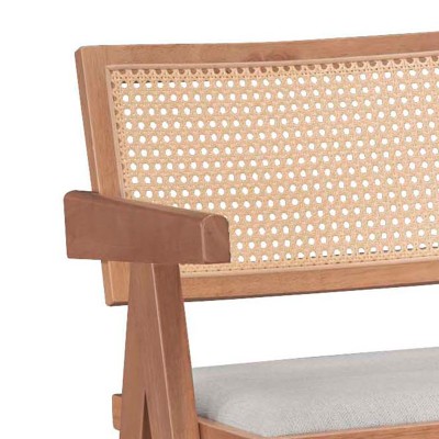 Σκαμπό bar Winslow pakoworld ξύλο rubberwood ανοικτό καρυδί-pvc rattan φυσικό-ύφασμα γκρι | 2 τμχ