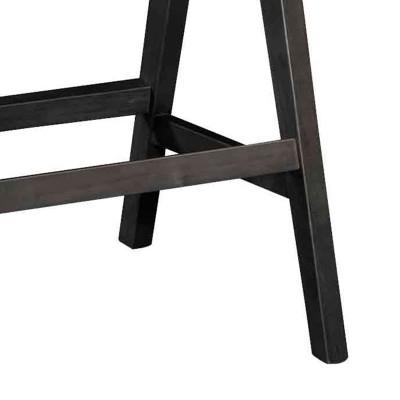 Σκαμπό bar Winslow pakoworld ξύλο rubberwood μαύρο-pvc rattan φυσικό-ύφασμα γκρι | 2 τμχ