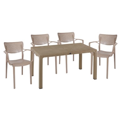 Τραπεζαρία Explore-Frontline pakoworld σετ 5τεμ PP cappuccino 150x90x73,5εκ.