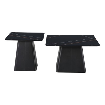 Τραπέζια σαλονιού Square pakoworld σετ 2 τεμ μέταλλο-sintered stone σε μαύρο μαρμάρου