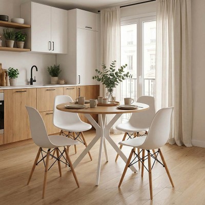 Τραπέζι Xuson pakoworld φυσικό mdf-πόδι λευκό μέταλλο Φ80x75εκ