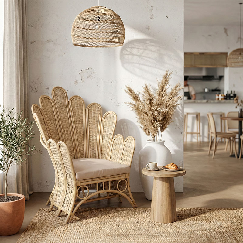 Πολυθρόνα Fragia Inart με μπεζ μαξιλάρι-φυσικό rattan 85x96x120εκ