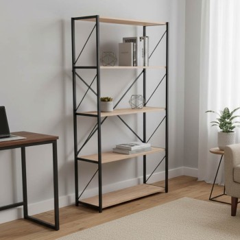 Βιβλιοθήκη Tikilmo pakoworld oak μελαμίνης-μαύρο μέταλλο 88x34x180εκ