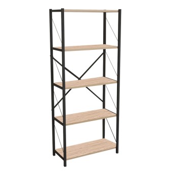 Βιβλιοθήκη Draizy pakoworld oak μελαμίνης-μαύρο μέταλλο 63x30x150εκ