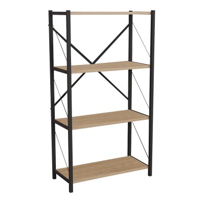 Βιβλιοθήκη Jackrey pakoworld oak μελαμίνης-μαύρο μέταλλο 63x30x114εκ