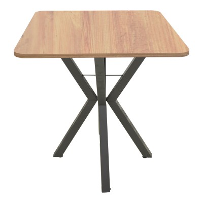 Τραπέζι Prestone pakoworld oak μελαμίνης-μαύρο μέταλλο 70x70x75εκ