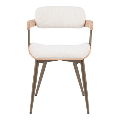 Πολυθρόνα Cameo pakoworld μέταλλο μπρονζέ-white-wash ξύλο-μπέζ ύφασμα 53x49.5x75.5εκ