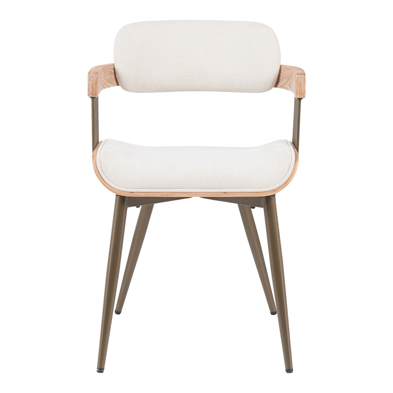 Πολυθρόνα Cameo pakoworld μέταλλο μπρονζέ-white-wash ξύλο-μπέζ ύφασμα 53x49.5x75.5εκ