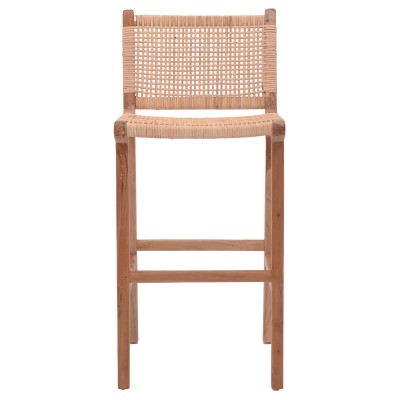 Σκαμπό μπαρ μεσαίου ύψους Sponze pakoworld teak ξύλο-φυσικό rattan σε φυσική απόχρωση 40x47x89εκ
