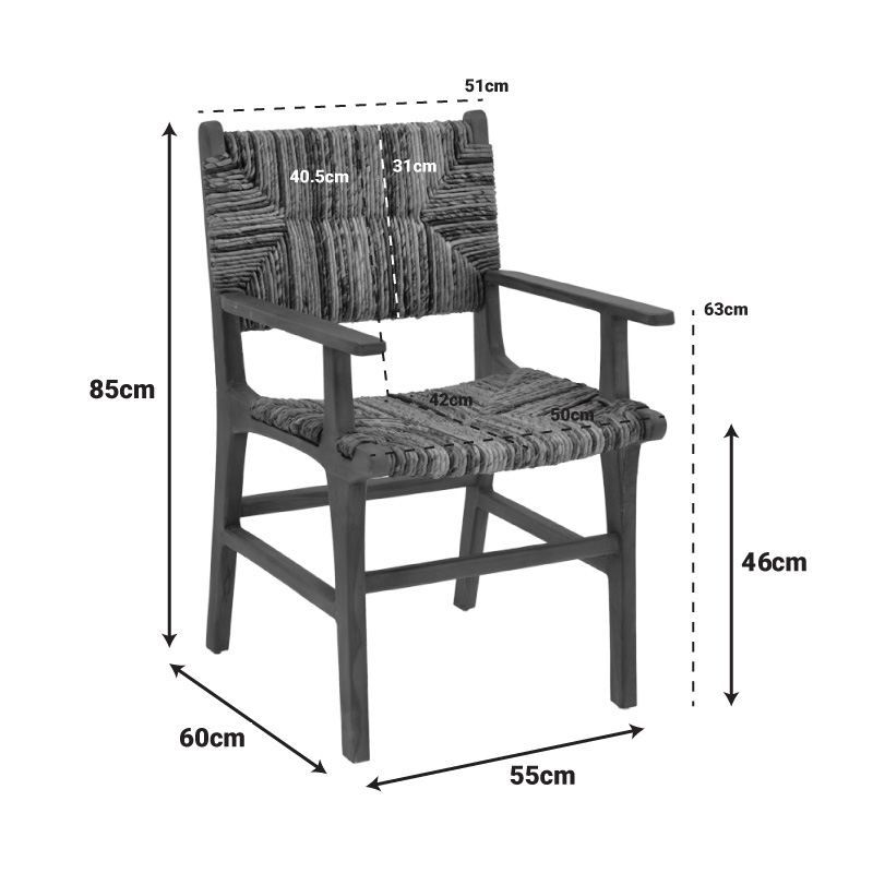Πολυθρόνα Refane pakoworld φυσικό teak ξύλο-ψάθα 55x60x85εκ
