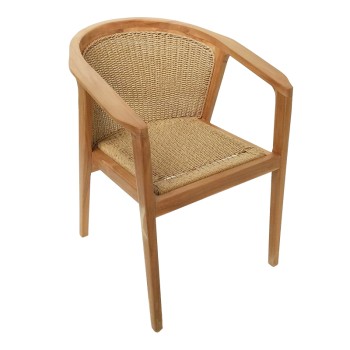 Πολυθρόνα Granny pakoworld teak wood και συνθετικό σχοινί σε φυσική απόχρωση 60x60x82εκ