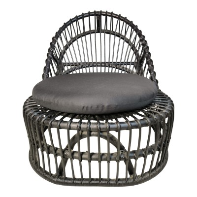 Πολυθρόνα Tromso paakoworld pe rattan σε μαύρη απόχρωση με μαύρο μαξιλάρι 80x85x98εκ