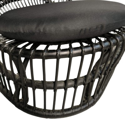 Πολυθρόνα Tromso paakoworld pe rattan σε μαύρη απόχρωση με μαύρο μαξιλάρι 80x85x98εκ