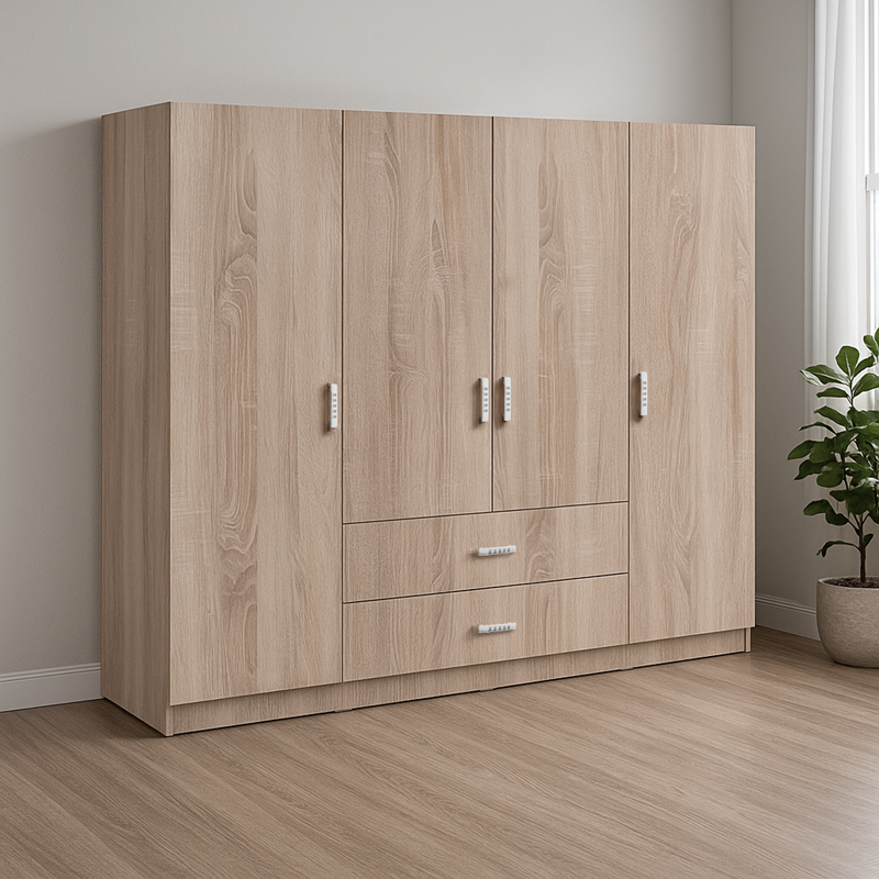 Ντουλάπα τετράφυλλη Royal pakoworld με συρτάρια sonoma 200x58x177εκ