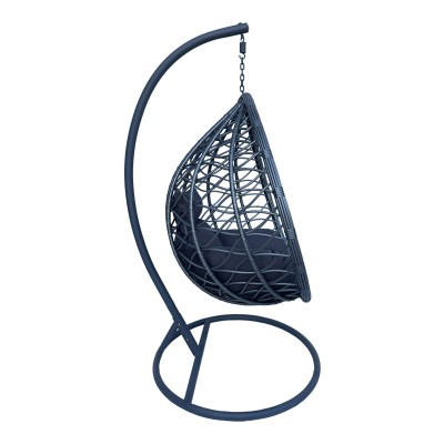 Κούνια φωλιά με βάση Lyere pakoworld μέταλλο ανθρακί pe rattan σε γκρι απόχρωση 120x108x195εκ