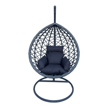 Κούνια φωλιά με βάση Lyere pakoworld μέταλλο ανθρακί pe rattan σε γκρι απόχρωση 120x108x195εκ