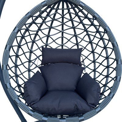 Κούνια φωλιά με βάση Lyere pakoworld μέταλλο ανθρακί pe rattan σε γκρι απόχρωση 120x108x195εκ
