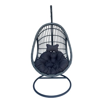 Κούνια φωλιά με βάση Cungo pakoworld μέταλλο ανθρακί pe rattan σε γκρι απόχρωση 125x105x195εκ