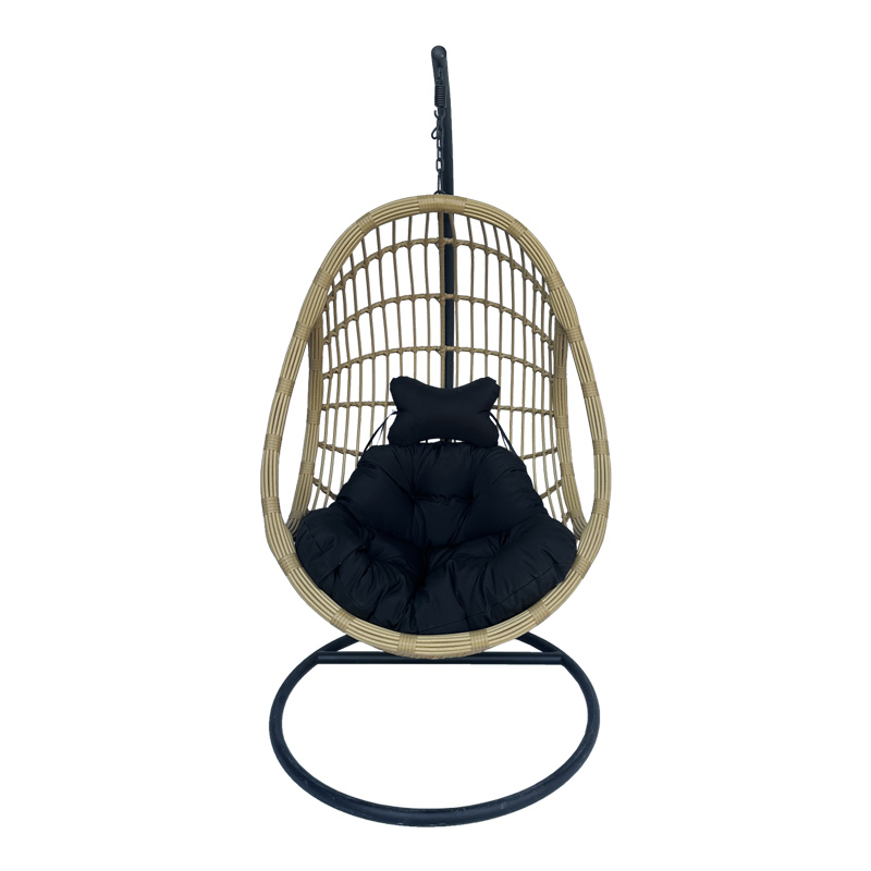 Κούνια φωλιά με βάση Cungo pakoworld μέταλλο μαύρο- pe rattan μπεζ με μαύρο μαξιλάρι 125x105x195εκ