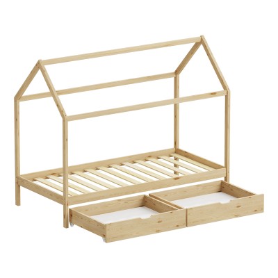 Παιδικό κρεβάτι Mellin τ. Montessori με 2 συρτάρια pakoworld ξύλο πεύκου σε φυσική απόχρωση 90x190εκ