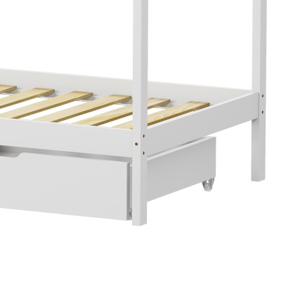 Παιδικό κρεβάτι Mellin τ. Montessori με 2 συρτάρια pakoworld ξύλο πεύκου σε λευκή απόχρωση 90x190εκ