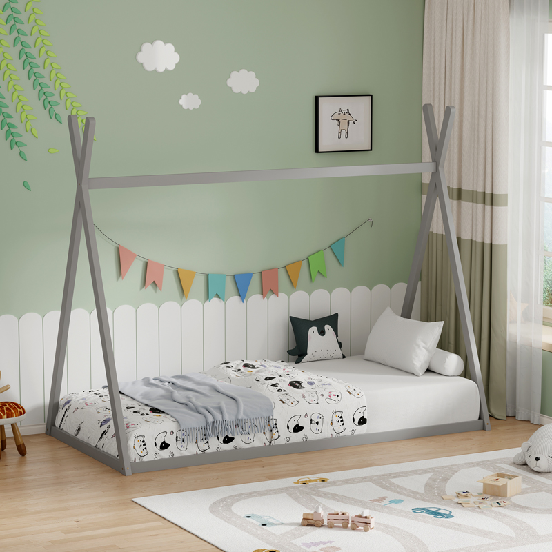 Παιδικό κρεβάτι Lilly τ. Montessori pakoworld ξύλο πεύκου σε γκρι απόχρωση 90x190εκ